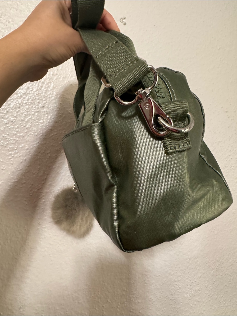 Kipling Small odette Olive Green Bag with Pom Keychain - Picture 11 of 13